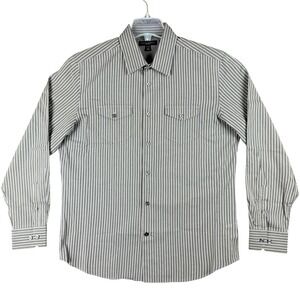Banana Republic Men's L 16-16 1/2 Grey Green Slim Fit Striped Button Down Shirt